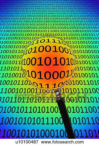 Stock Photo - Binary code and a magnifying glass, computer artwork.. Fotosearch