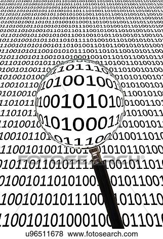 Stock Photo - Binary code and a magnifying glass, computer artwork.. Fotosearch