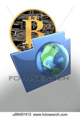 Stock Image - Bitcoin and computer file, illustration.. Fotosearch