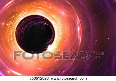 Black hole, illustration. A black hole is an object so compact (usually a collapsed star) that nothing can escape its gravitational pull. Not even light. This black hole is surrounded by a superheated disc of material, an accretion disc, making it... View Large Photo Image Stock Image - Black hole, illustration. A black hole is an object so compact (usually a collapsed star) that nothing can escape its gravitational pull. Not even light. This black hole is surrounded by a superheated disc of material, an accretion disc, making it.... Fotosearch