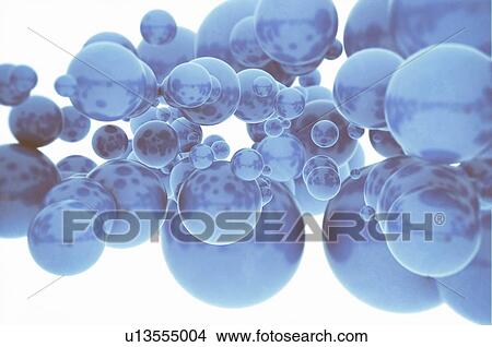Picture - Blue bubbles, computer illustration.. Fotosearch