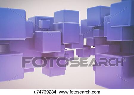 Picture - Blue cubes, computer illustration.. Fotosearch