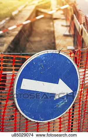 Blue detour sign for roadworks. View Large Photo Image Picture - Blue detour sign for roadworks.. Fotosearch