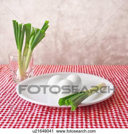 Boiled eggs and spring onions. View Large Photo Image Stock Image - Boiled eggs and spring onions.. Fotosearch