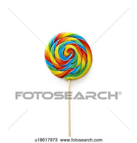 Stock Image - Bright coloured lollipop against a white background.. Fotosearch