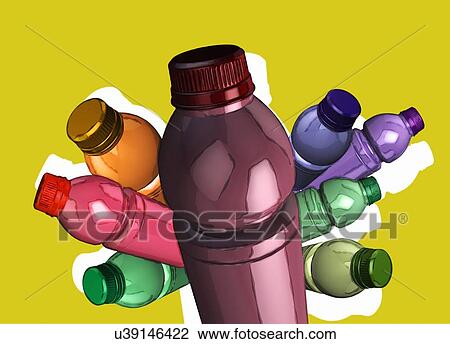 Stock Image - Brightly coloured plastic bottles, illustration.. Fotosearch