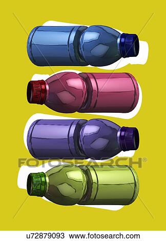 Stock Image - Brightly coloured plastic bottles, illustration.. Fotosearch