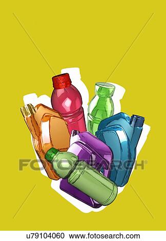 Stock Image - Brightly coloured plastic containers, illustration.. Fotosearch