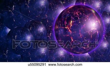 Stock Image - Bubble universes. Computer illustration of multiple 'bubble' universes as predicted by the Eternal Inflation theory. The inflationary theory proposes that after the Big Bang, a condition known as a false vacuum created a repulsive force that caused an.... Fotosearch