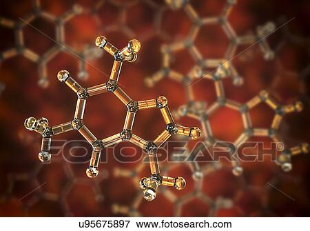 Stock Photo - Caffeine, molecular model. Bitter, white alkaloid acting as a stimulant drug to the central nervous system.. Fotosearch