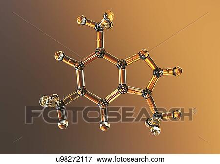 Stock Photo - Caffeine, molecular model. Bitter, white alkaloid acting as a stimulant drug to the central nervous system.. Fotosearch