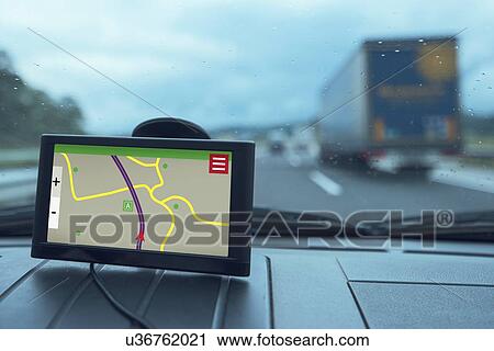 Stock Image - Car sat nav system.. Fotosearch