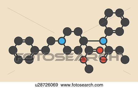 Stock Photo - Carfentanil (carfentanyl) synthetic opioid drug molecule. Stylized skeletal formula (chemical structure): Atoms are shown as colour-coded circles: hydrogen (hidden), carbon (grey), nitrogen (blue), oxygen (red).. Fotosearch