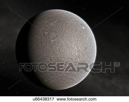 Stock Photo - Ceres, illustration. Ceres is a dwarf planet, the only one that orbits in the asteroid belt. It is also an asteroid, the largest one known, and the first to be discovered, in 1801. The surface of Ceres is heavily cratered due to impacts from.... Fotosearch