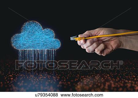 Cloud computing, conceptual composite image. Person connecting an RJ45 cable into a cloud. View Large Photo Image Stock Photo - Cloud computing, conceptual composite image. Person connecting an RJ45 cable into a cloud.. Fotosearch