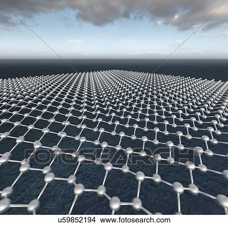 Picture - Computer illustration of a molecular model of a sheet of stanene showing the low buckled structure that is predicted from density functional theory (DFT) calculations. Stanene has a similar honeycomb structure to graphene but is composed of tin atoms..... Fotosearch
