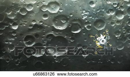 Stock Photograph - Computer illustration of the Apollo lunar lander Eagle over the Moon.. Fotosearch