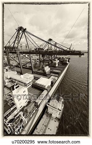 Stock Photography - Container port and ship.. Fotosearch