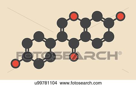 Picture - Daidzein isoflavone molecule. Stylized skeletal formula (chemical structure): Atoms are shown as colour-coded circles: hydrogen (hidden), carbon (grey), oxygen (red).. Fotosearch
