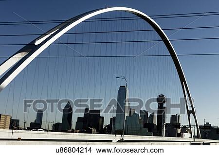 Picture - Dallas Texas skyline as seen from Margaret, McDermott bridge. Fotosearch