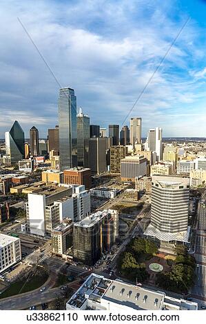 Stock Image - Dallas Texas skyline as seen from Reunion Tower Observeration Deck. Fotosearch