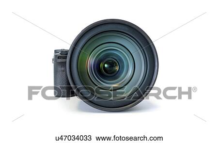 Stock Image - Digital mirrorless camera with zoom lens.. Fotosearch