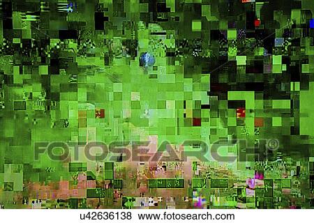 Stock Photo - Digital TV broadcast glitch.. Fotosearch