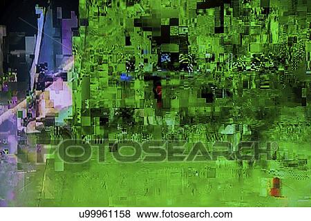 Stock Photo - Digital TV broadcast glitch.. Fotosearch