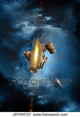 Stock Image - Drones in outer space, illustration.. Fotosearch