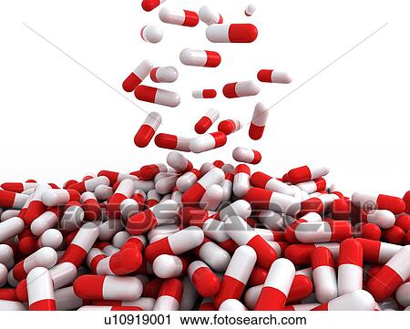 Stock Image - Drug capsules, computer illustration.. Fotosearch