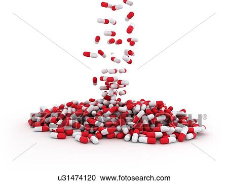 Stock Image - Drug capsules, computer illustration.. Fotosearch