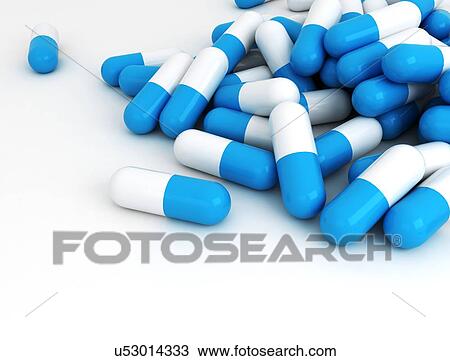 Stock Image - Drug capsules, computer illustration.. Fotosearch
