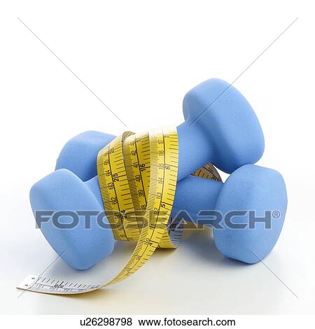 Stock Photo - Dumbbells with tape measure.. Fotosearch