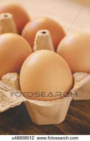 Stock Image - Eggs in cardboard carton.. Fotosearch