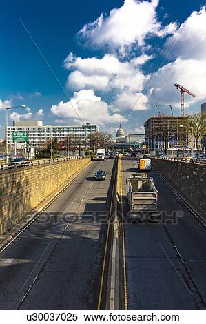 Stock Photography - Elevated view of South Capitol to US Capitol going towards US Capitol in Washington DC.. Fotosearch