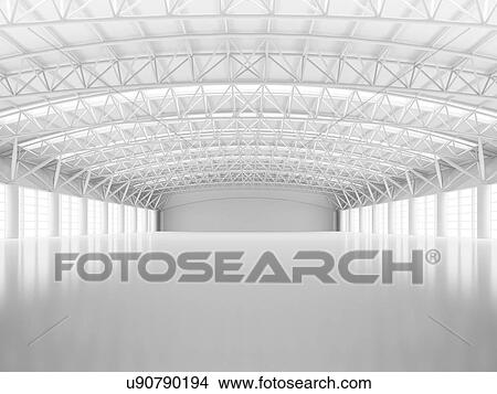 Picture - Empty warehouse interior, illustration.. Fotosearch