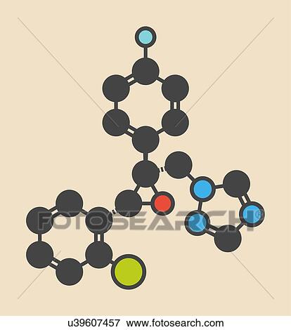 Epoxiconazole pesticide molecule. Stylized skeletal formula (chemical structure): Atoms are shown as colour-coded circles: hydrogen (hidden), carbon (grey), oxygen (red), nitrogen (blue), chlorine (green), fluorine (cyan). View Large Photo Image Stock Photo - Epoxiconazole pesticide molecule. Stylized skeletal formula (chemical structure): Atoms are shown as colour-coded circles: hydrogen (hidden), carbon (grey), oxygen (red), nitrogen (blue), chlorine (green), fluorine (cyan).. Fotosearch