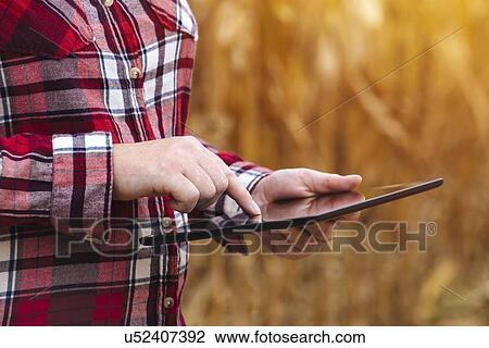 Stock Image - Farmer using digital tablet.. Fotosearch