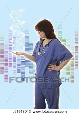 Female doctor holding DNA (deoxyribonucleic acid) strand. View Large Photo Image Stock Image - Female doctor holding DNA (deoxyribonucleic acid) strand.. Fotosearch