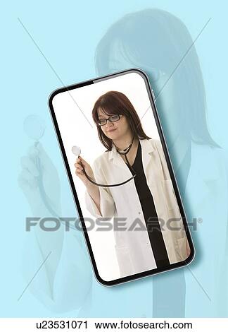 Female doctor with stethoscope on smartphone screen. View Large Photo Image Stock Image - Female doctor with stethoscope on smartphone screen.. Fotosearch