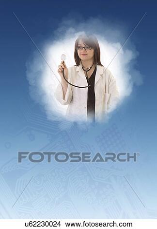 Picture - Female doctor with stethoscope.. Fotosearch