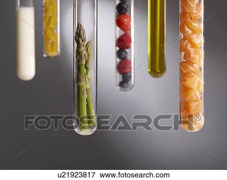 Food groups in test tubes, studio shot. View Large Photo Image Stock Photo - Food groups in test tubes, studio shot.. Fotosearch
