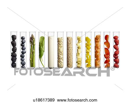 Stock Photo - Foods in test tubes, studio shot.. Fotosearch