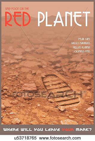 Stock Photography - Footprints on Mars, artwork. An illustration of a boot print on the surface of the red planet, perhaps left behind by future astronauts – or tourists. A human expedition to Mars would be a costly, dangerous but rewarding venture. The art is presented.... Fotosearch