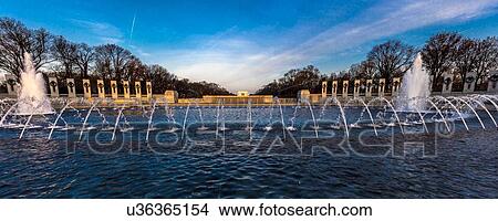 Picture - Fountains and World War II Memorial at Sunrise, Washington D. C. . Fotosearch