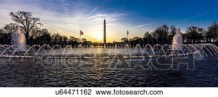 Fountains and World War II Memorial at Sunrise, Washington D. C. View Large Photo Image Stock Image - Fountains and World War II Memorial at Sunrise, Washington D. C. . Fotosearch