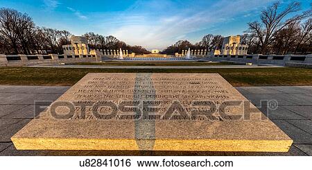 Stock Photograph - Fountains and World War II Memorial at Sunrise, Washington D. C. . Fotosearch