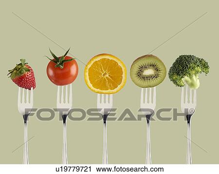 Fresh fruit and vegetables on forks. View Large Photo Image Stock Image - Fresh fruit and vegetables on forks.. Fotosearch