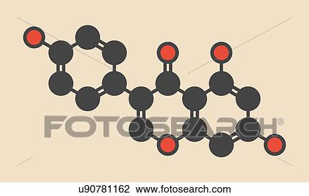 Stock Image - Genistein isoflavone molecule. Stylized skeletal formula (chemical structure): Atoms are shown as colour-coded circles: hydrogen (hidden), carbon (grey), oxygen (red).. Fotosearch