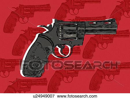 Stock Photo - Handgun against red background, illustration.. Fotosearch